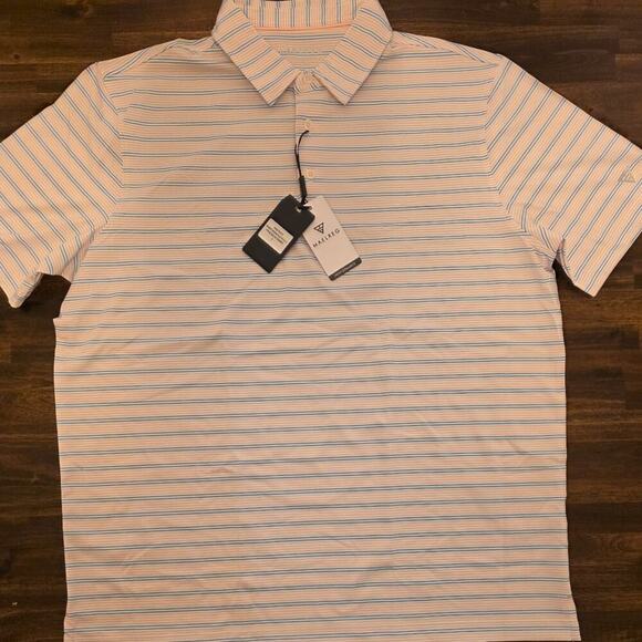 Maelreg Other - Maelreg Men's Golf Polo Shirt Large Pink Blue Stripe Performance NWT